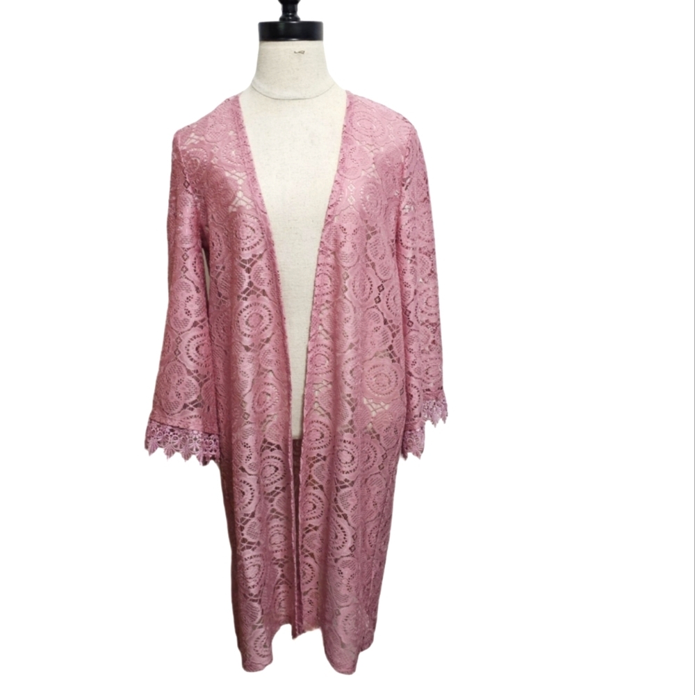 Love Fire Open Front Lace Floral Kimono Pink Cardigan Cottagecore Sz S/M